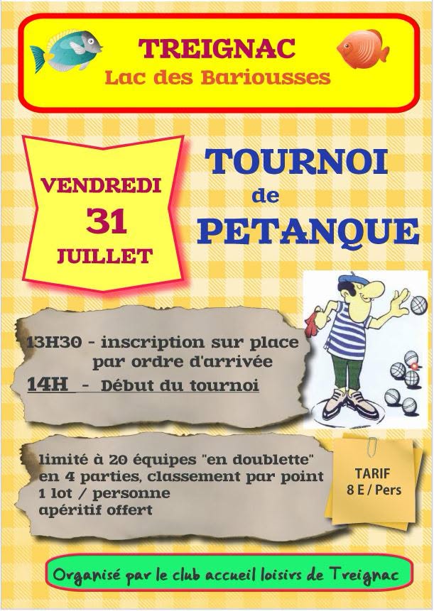 Tournoi de Pétanque au Lac des Bariousses Treignac