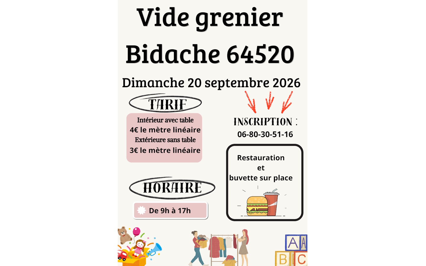 Vide grenier Place du fronton Bidache 2026-09-20