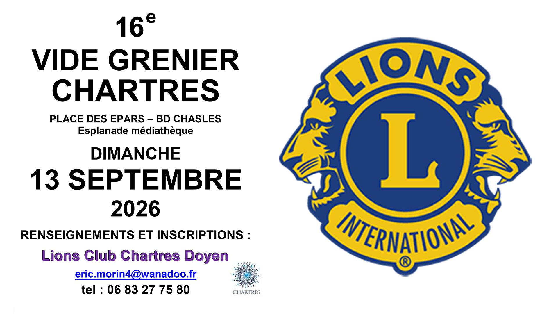 Vide grenier du Lions Club Chartres Doyen Place des Épars Chartres 2026-09-13