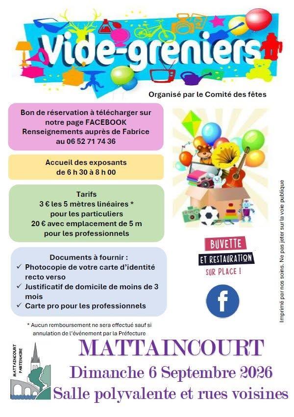Vide grenier parking salle polyvalente Mattaincourt