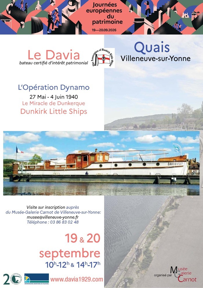 Visite du bateau Le Davia Dunkirk Little Ship, Quai de Villeneuve-sur-Yonne Halte Nautique, Villeneuve-sur-Yonne