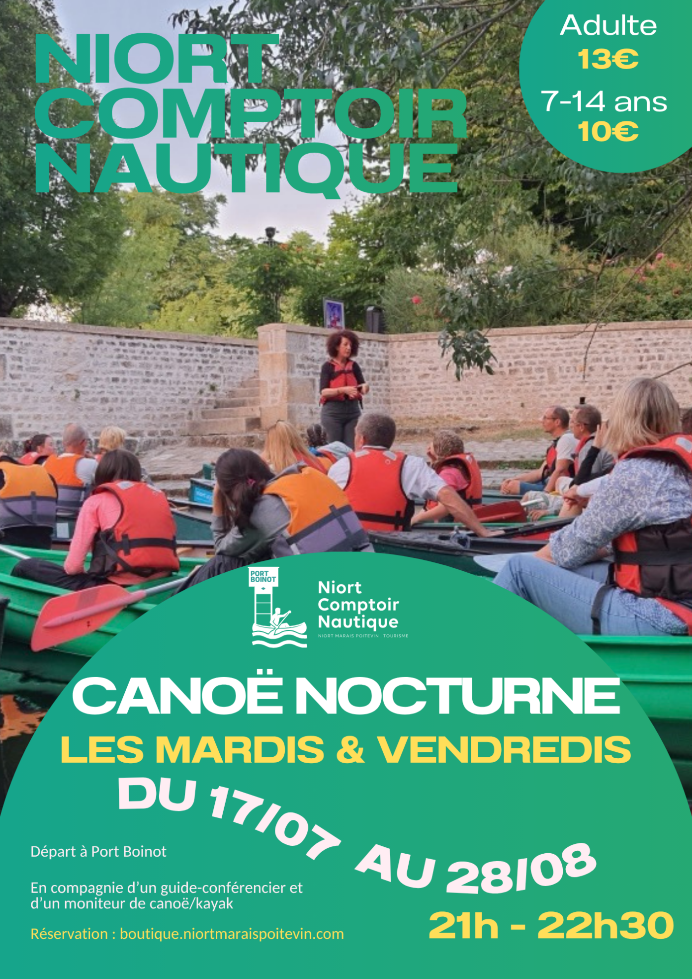 Visite guidée nocturne en canoë à Niort Comptoir Nautique Niort