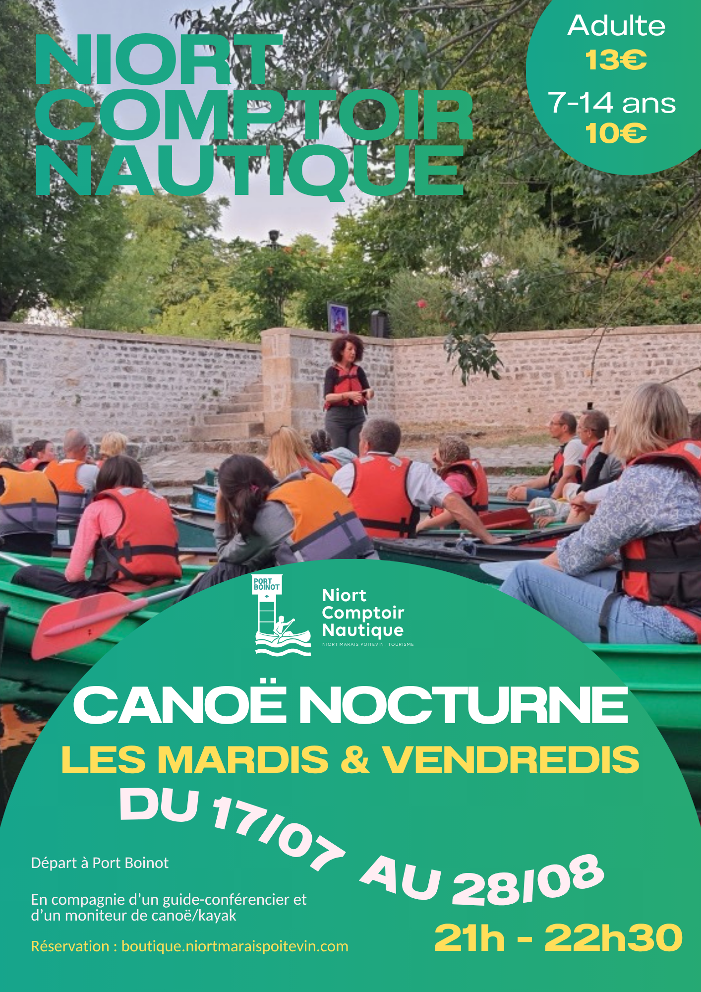 Visite guidée nocturne en canoë à Niort Comptoir Nautique 1 Rue de la Chamoiserie Niort 2026-07-17