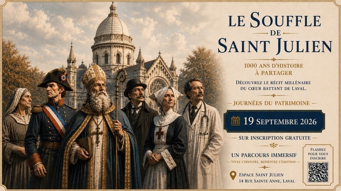 Visite-spectacle historique de l’Espace Saint-Julien, de l’aumônerie du 11e siècle à l’espace intergénérationnel, social et éducatif du 21e siècle., Espace Saint-Julien, Laval