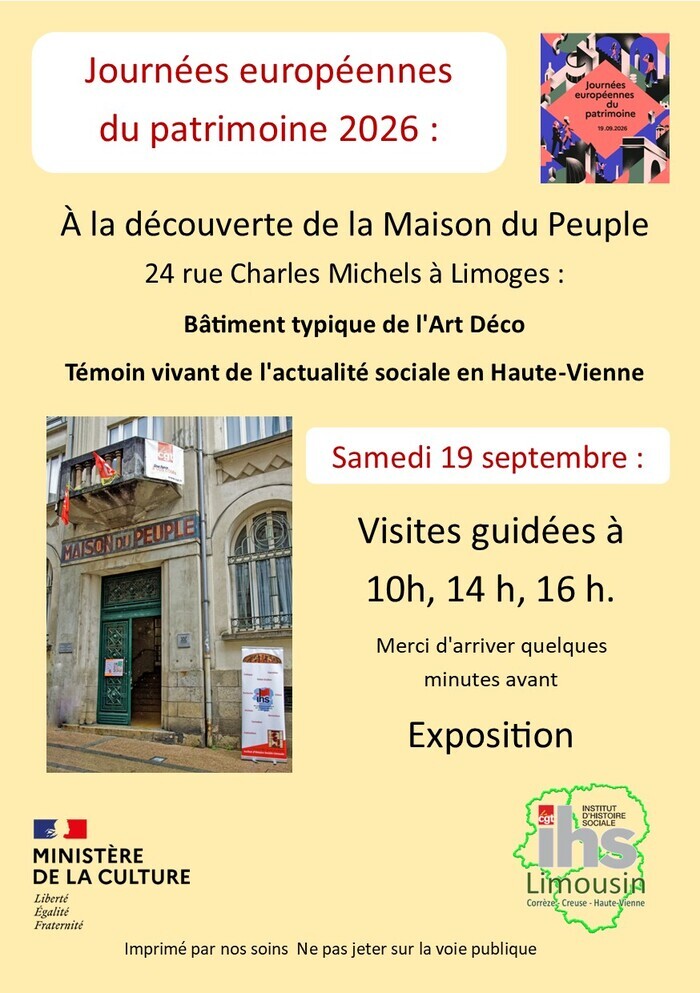 Visites guidées de la maison du peuple de Limoges, Maison du peuple, Limoges