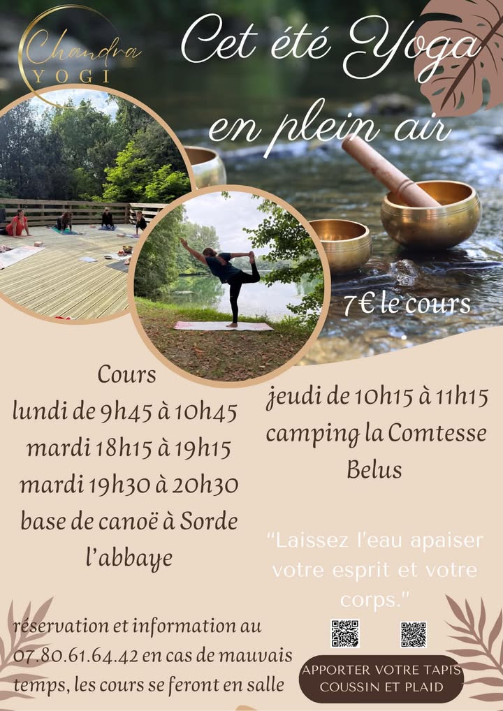 Yoga en plein air 2x aventures Sorde-l'Abbaye 2026-08-24