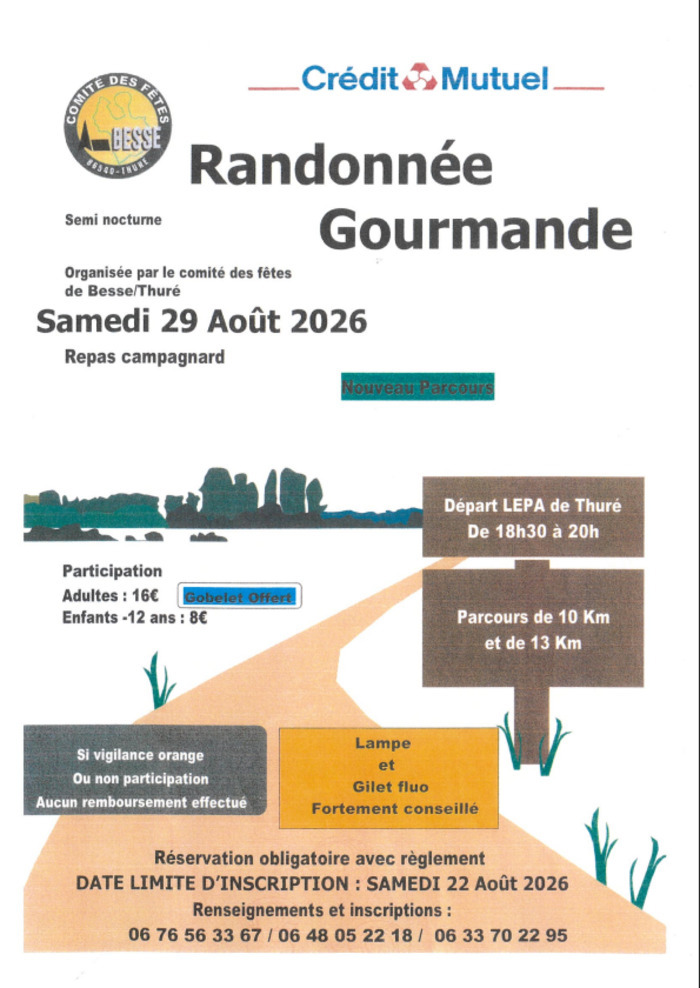 ️ RANDONNÉE GOURMANDE SEMI-NOCTURNE  ️ Rue du lycée thuré Thuré