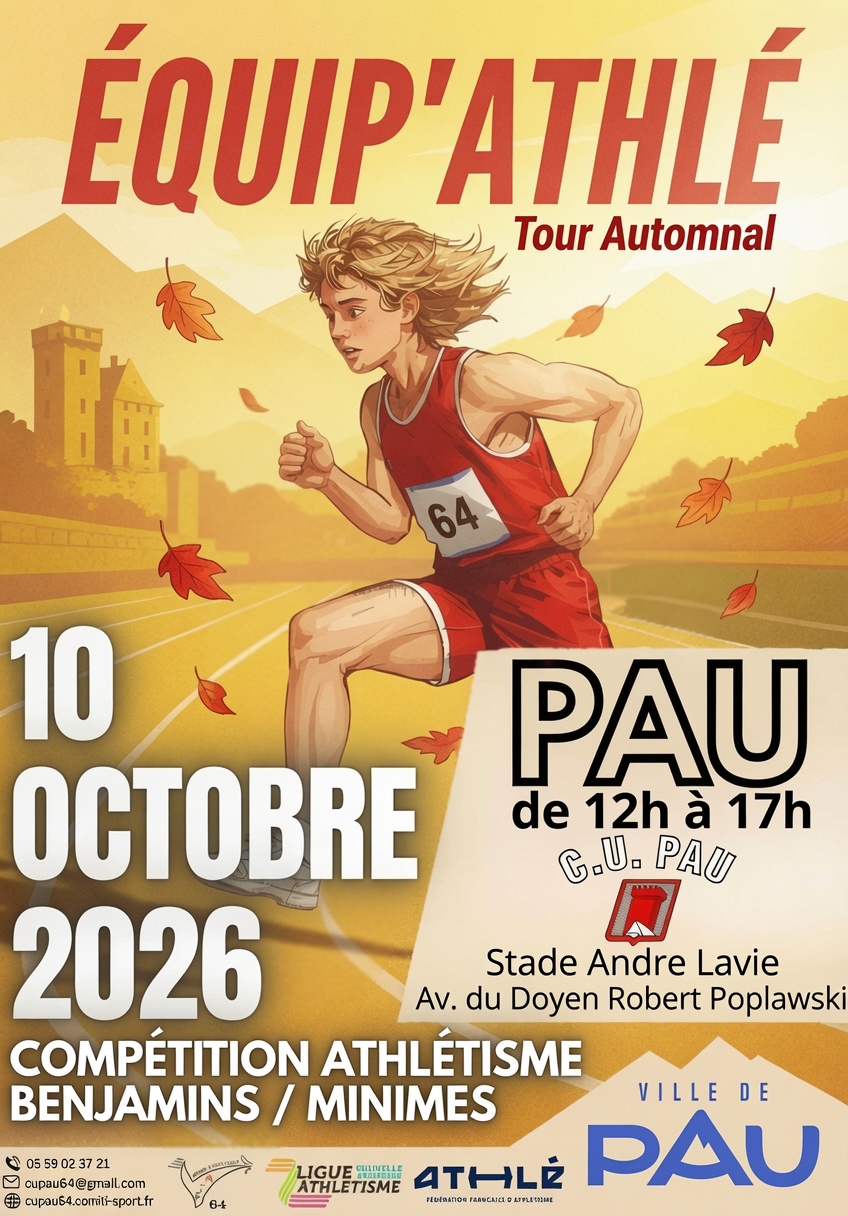 CHAMPIONNATS D&rsquo;ATHLÉTISME ÉQUIP’ATHLÉ CD64 2026 Tour Automnal STADE ANDRÉ LAVIE Pau
