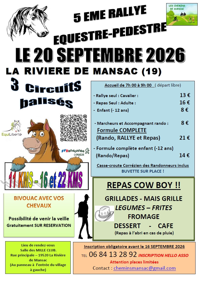 4e Rallye Equestre/Pedestre la Rivière de Mansac Mansac 2026-09-20