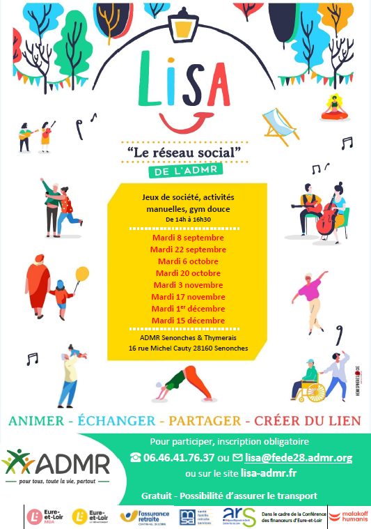Activités et Animations Seniors LISA le réseau social ADMR  Senonches