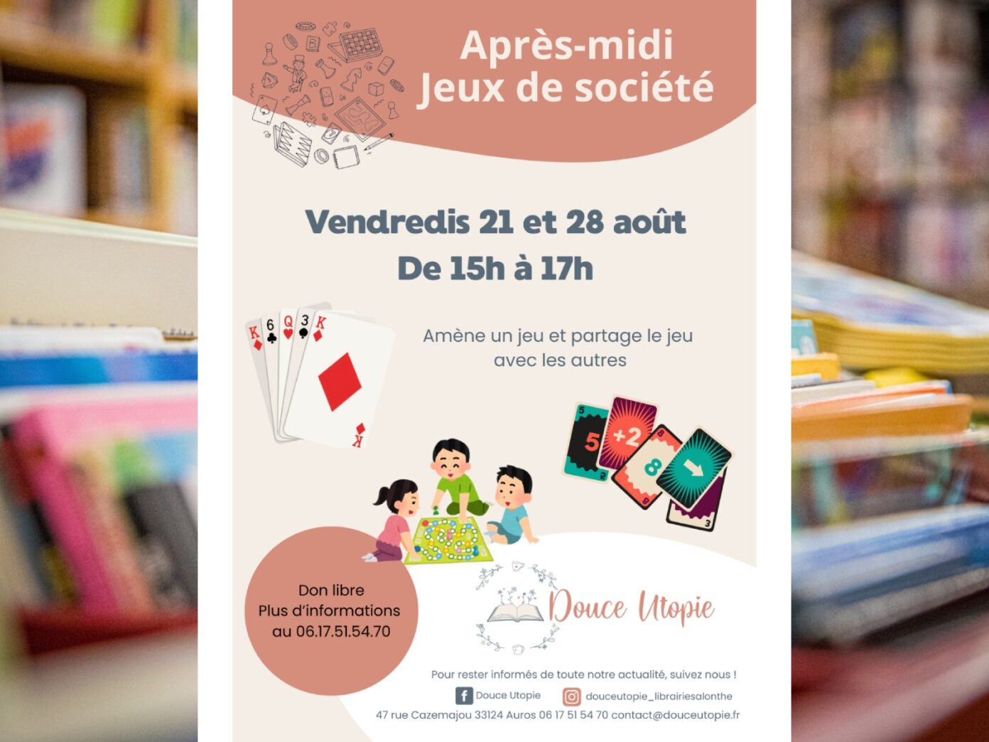 Après-midis jeux de société Librairie-Salon de thé Douce Utopie Auros