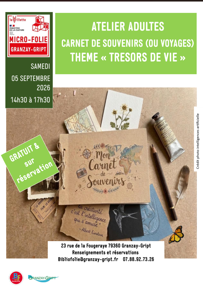 Atelier carnet de souvenirs (ou voyages) thème Trésors de vie au musée numérique Micro-Folie à Granzay-Gript Micro-Folie musée numérique Granzay-Gript
