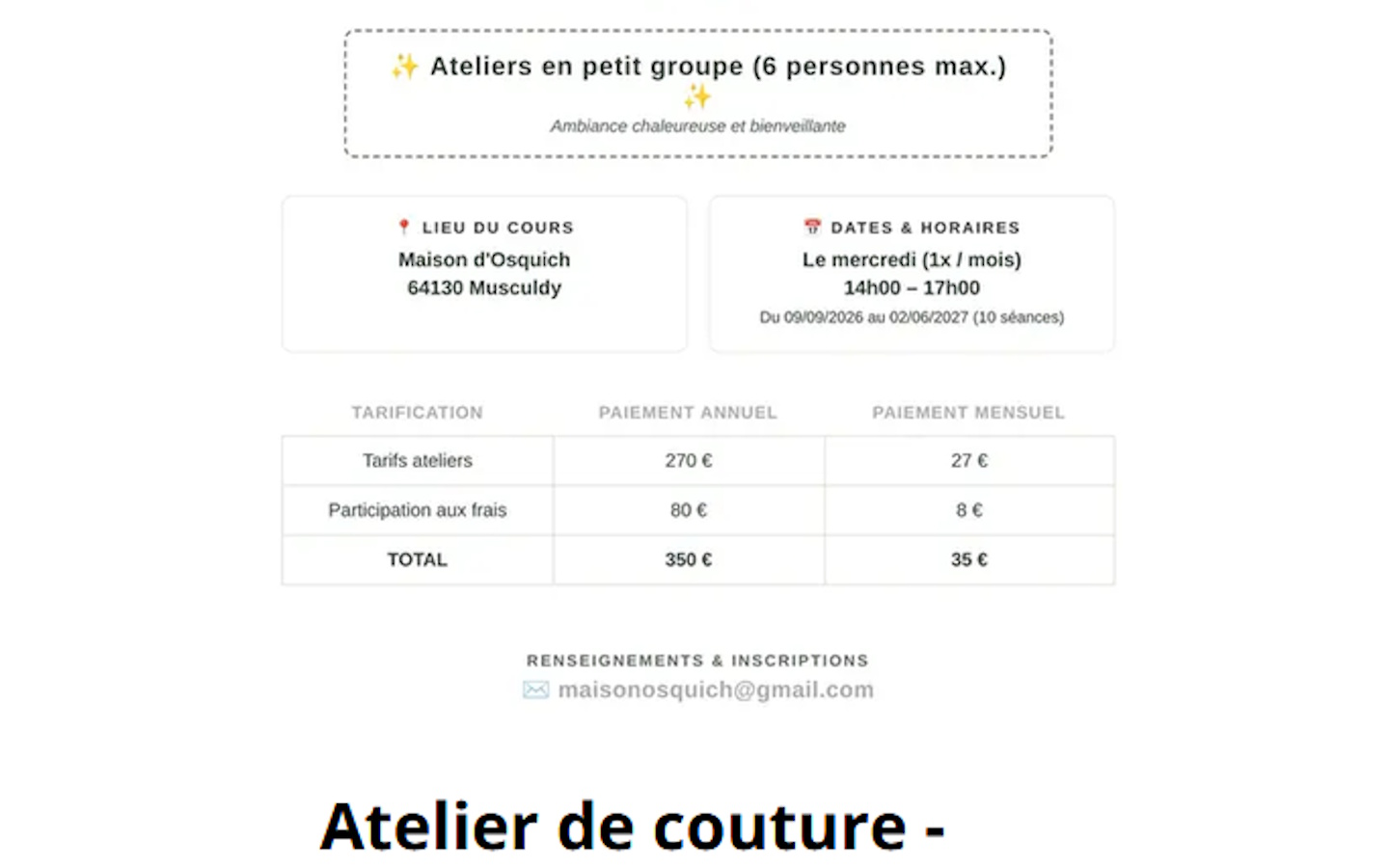 Atelier couture 5652 Oskaxeko bidea Musculdy 2027-05-05