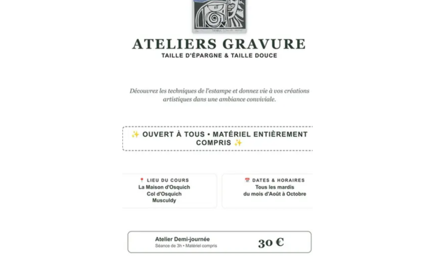 Atelier de gravure 5652 Oskaxeko bidea Musculdy 2026-09-15