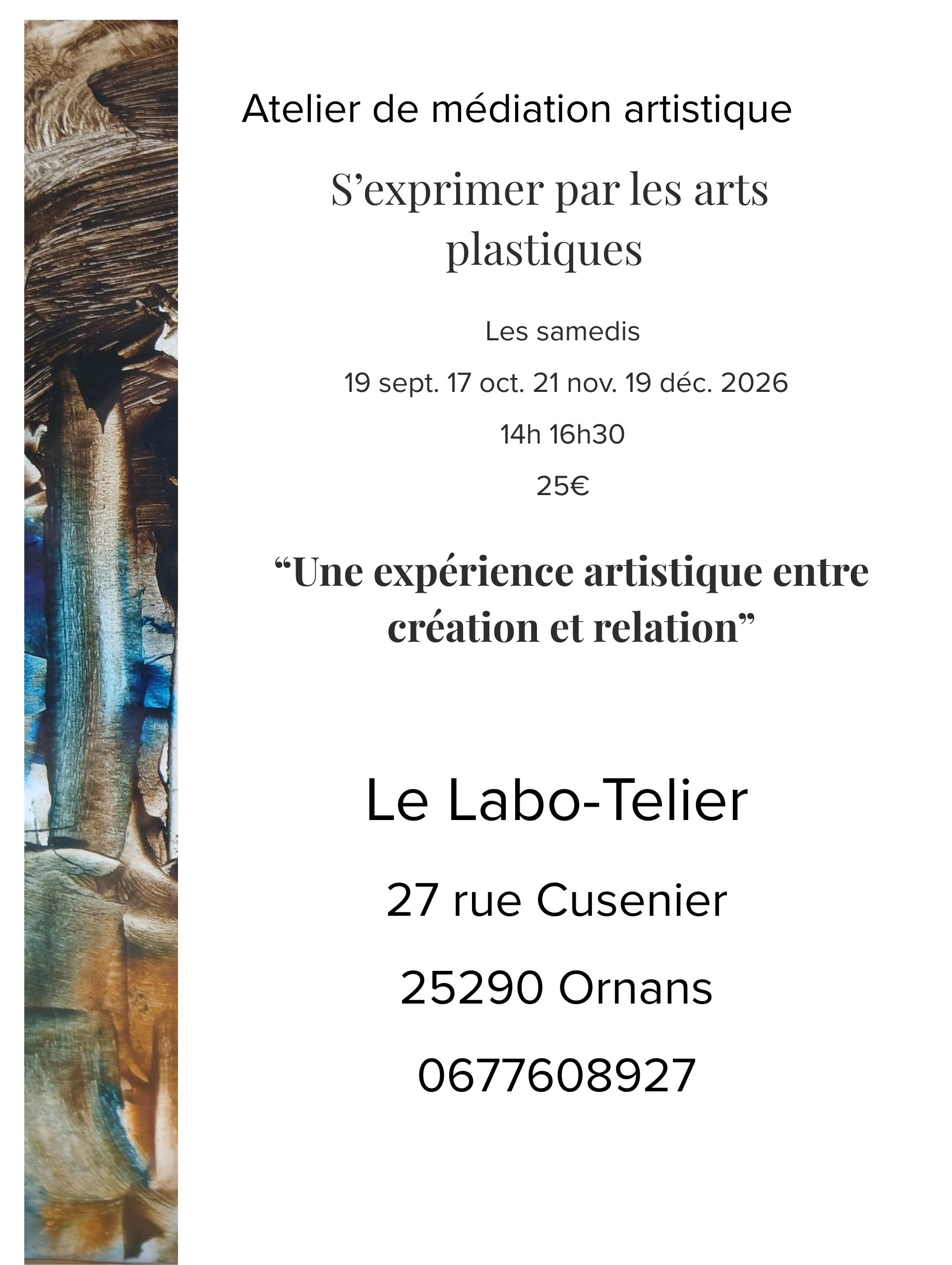 Atelier de médiation artistique 27 Rue Eugène Cusenier Ornans 2026-09-19
