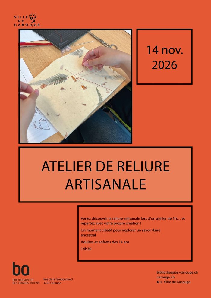 Atelier de reliure artisanale, BiblioQuartier des Grands-Hutins, Genève
