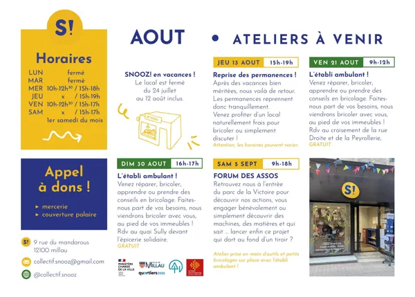 Atelier du mois d&rsquo;août collectif SNOOZ ( ateliers créatifs et pour le recyclage) Collectif SNOOZ Millau