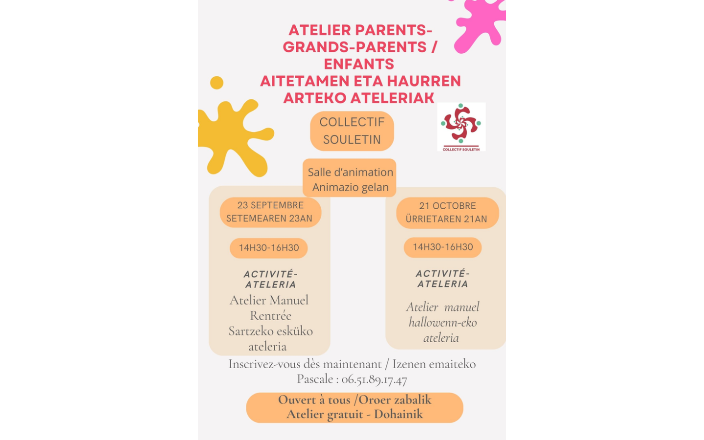 Atelier grands-parents-parents-enfants 14 rue des frères Barenne Mauléon-Licharre 2026-09-23