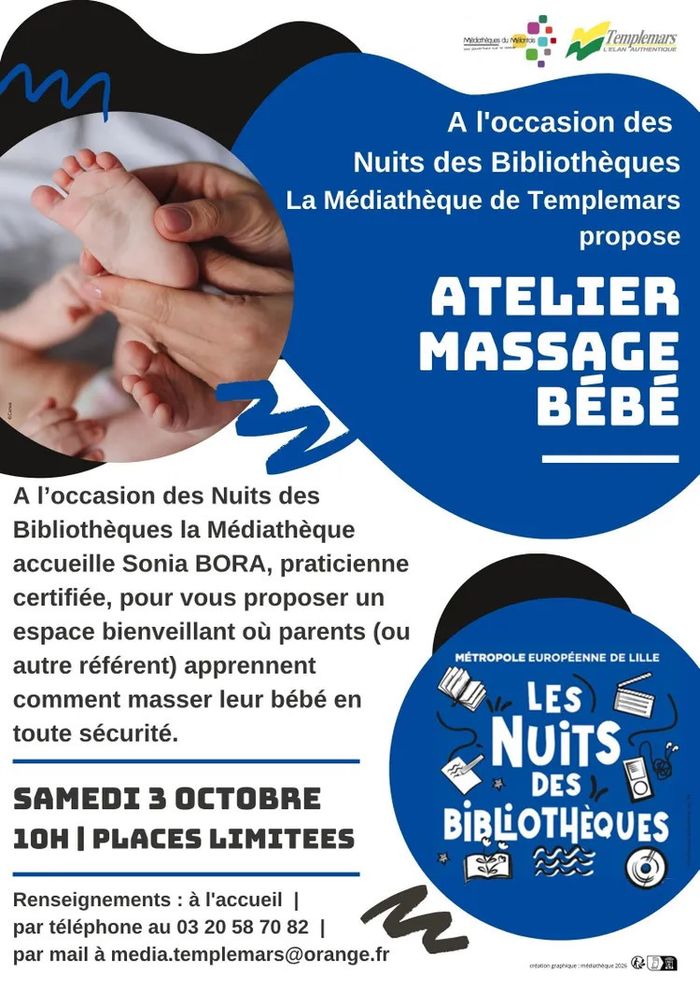 Atelier massage bébé, Médiathèque Noel Dejonghe, Templemars