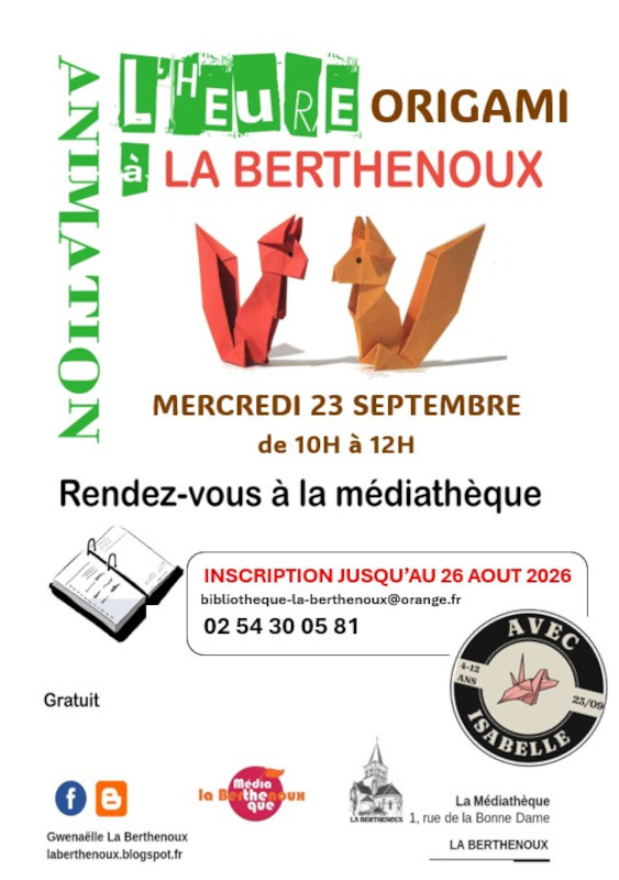 Atelier origami pour les 4-12 ans La Berthenoux