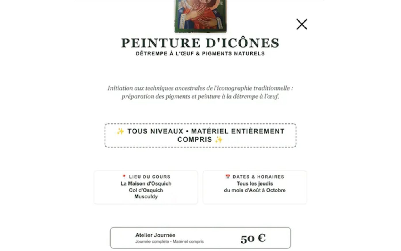 Atelier peinture d’icônes La maison d’Osquish Musculdy