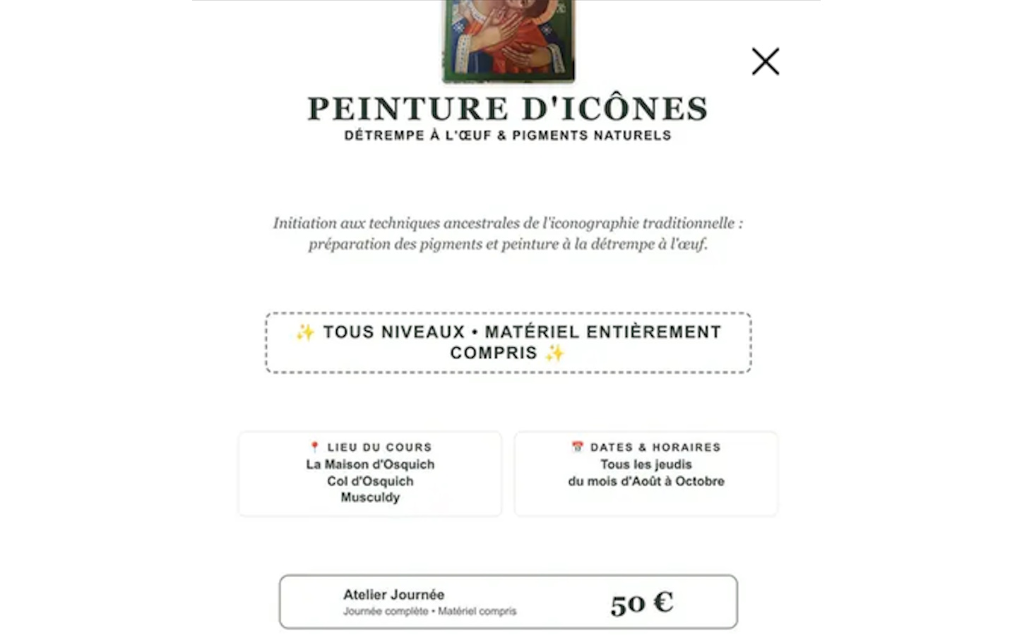 Atelier peinture d'icônes 5652 Oskaxeko bidea Musculdy 2026-10-29