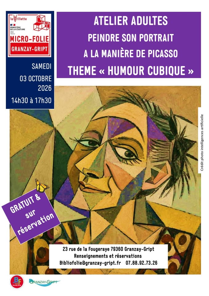 Atelier peinture Peindre son portrait à la manière de Picasso Humour cubique au musée numérique Micro-Folie à Granzay-Gript Micro-Folie musée numérique Granzay-Gript