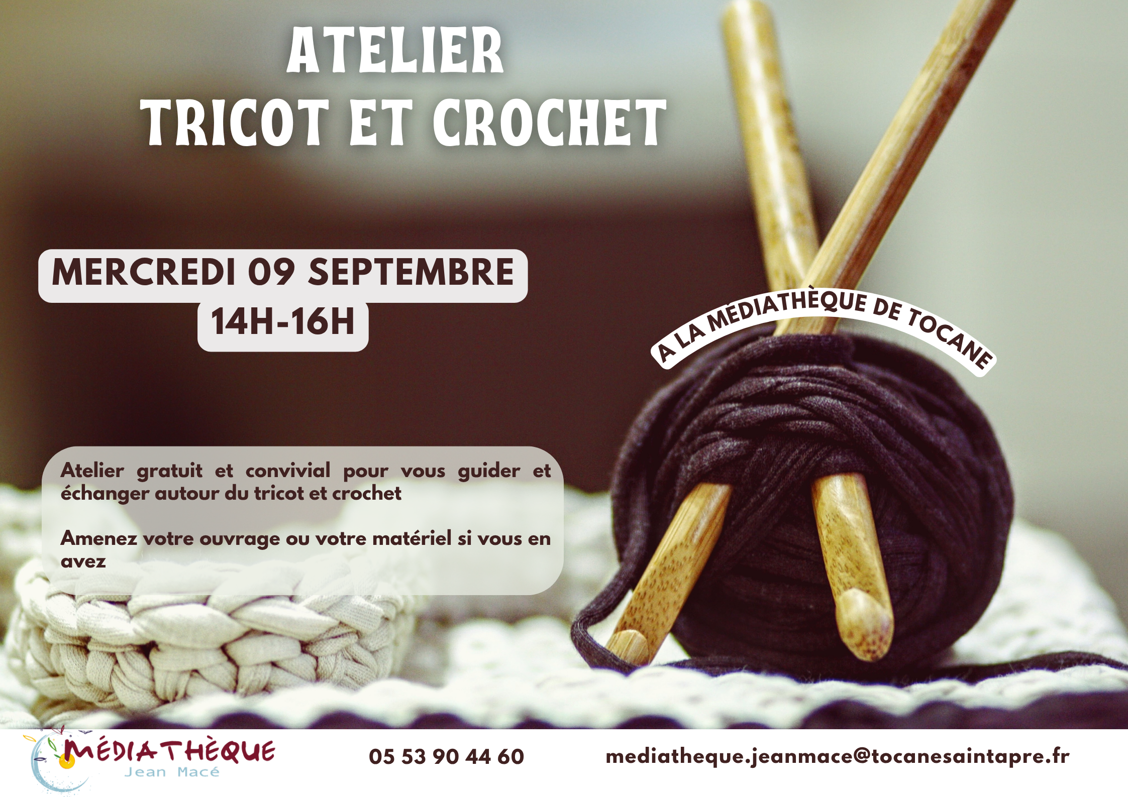 Atelier tricot et crochet 6 Place de Saint-Apre Tocane-Saint-Apre 2026-09-09