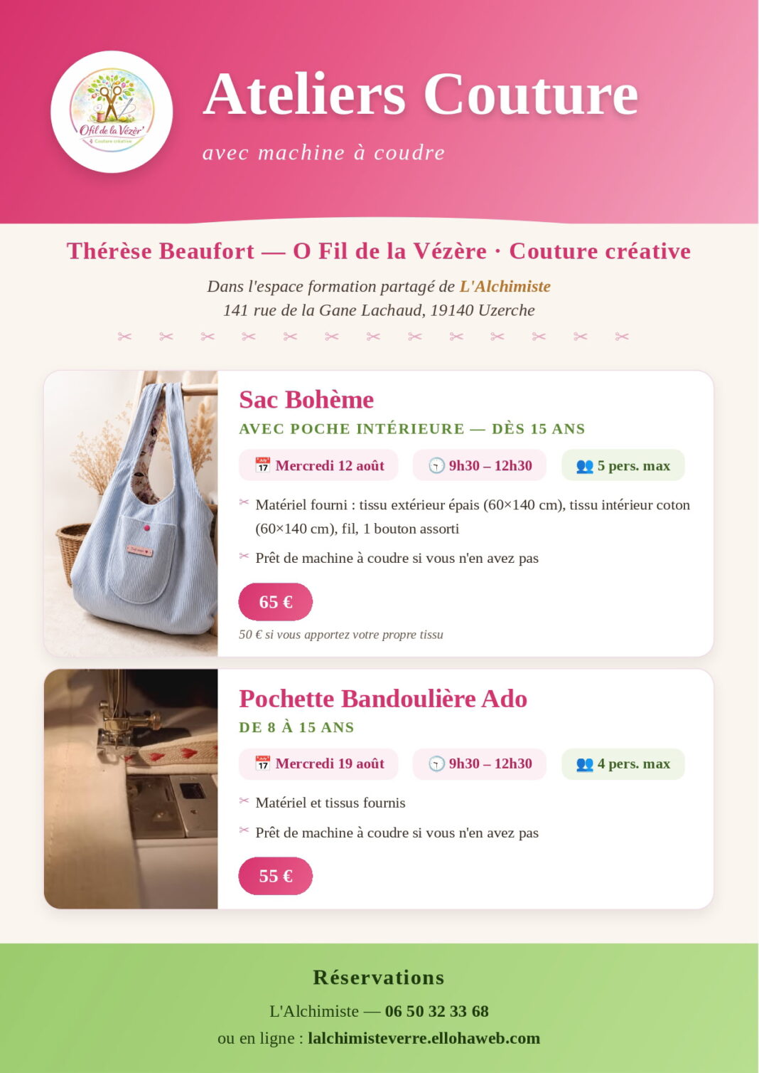 Ateliers couture créative chez la souffleuse de verre Uzerche