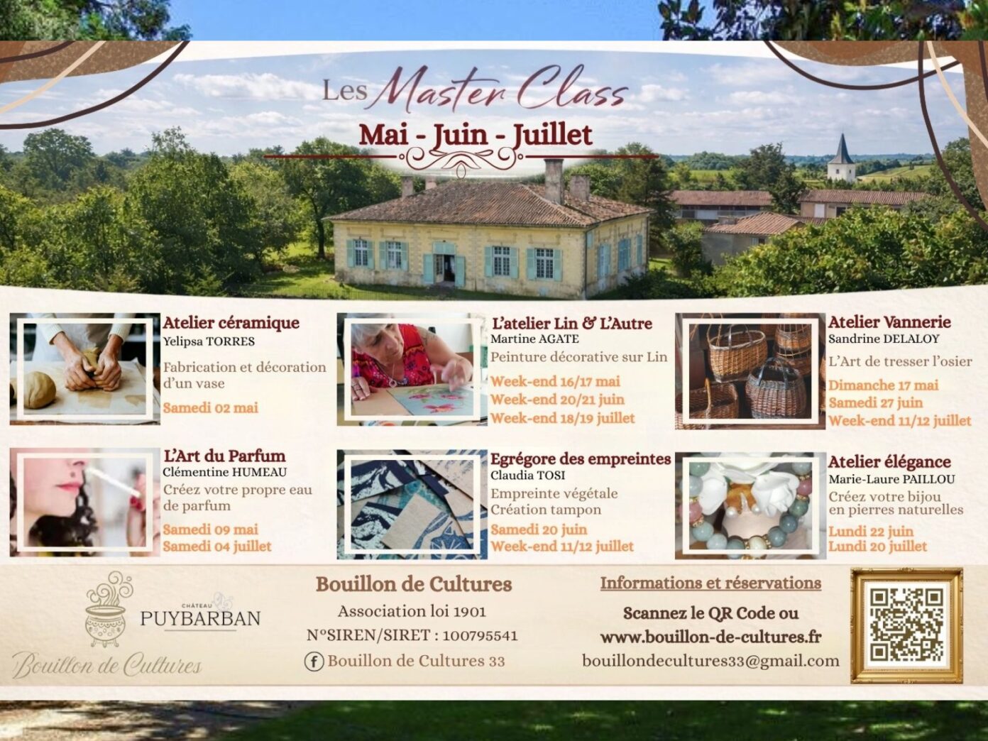 Ateliers master class au Château de Puybarban Château de Puybarban Puybarban