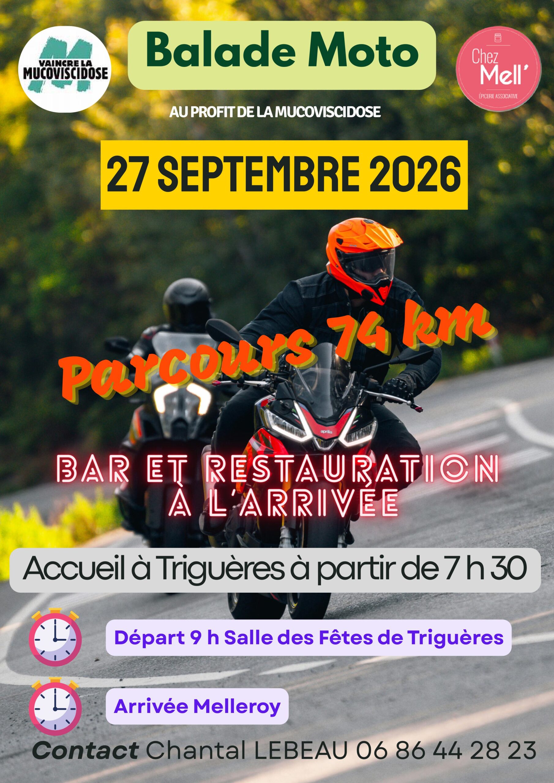 Balade moto au profit de la Mucoviscidose Route de Melleroy Triguères 2026-09-27