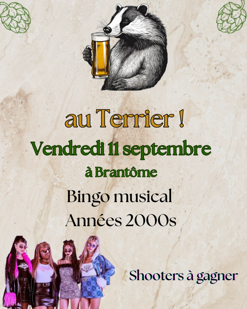 Bingo musical années 2000 Bar Le terrier Brantôme en Périgord