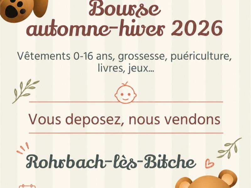 Bourse puériculture et affaires d’enfants 0-16 ans Salle Robert Schuman Rohrbach-lès-Bitche