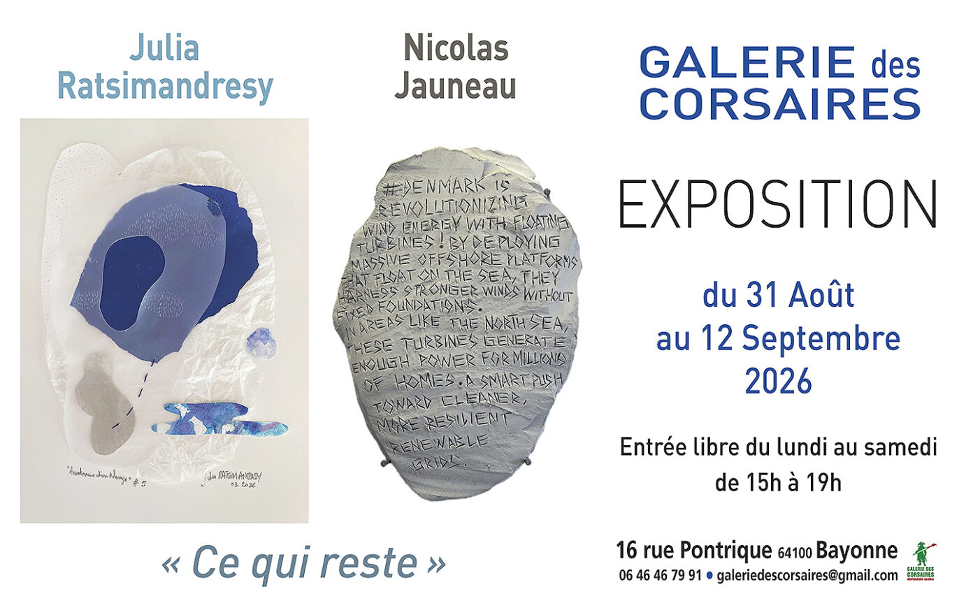 Ce qui reste Julia Ratsimandresy et Nicolas Jauneau Galerie des Corsaires Bayonne
