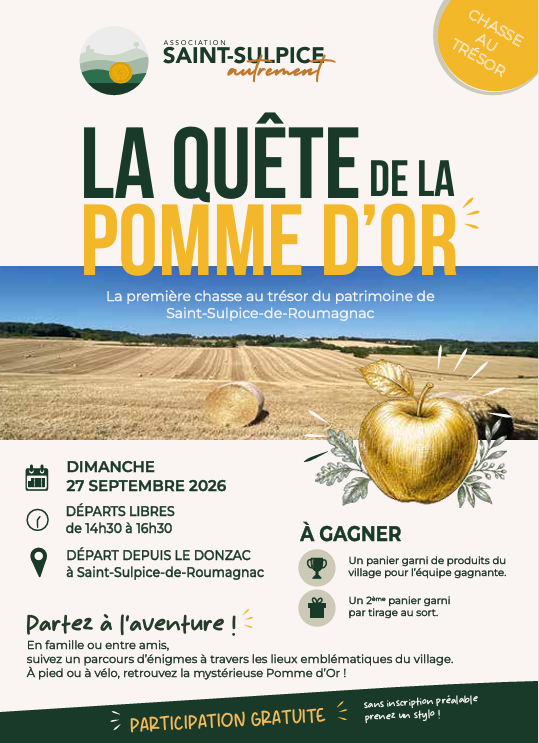 Chasse au trésor quête de la pomme d&rsquo;or !  Saint-Sulpice-de-Roumagnac