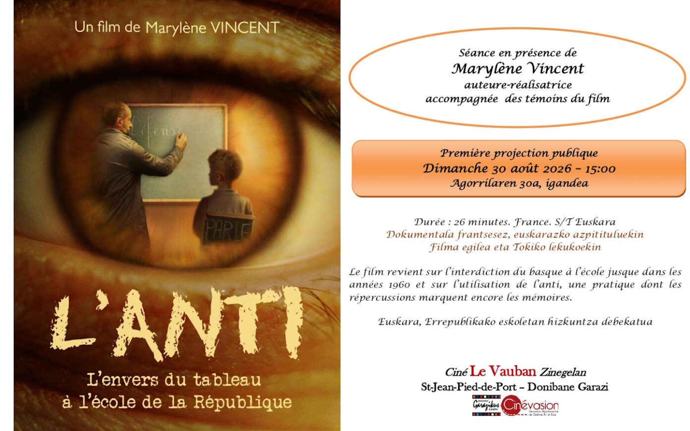 Ciné-rencontre L’anti avec l’auteure-réalisatrice Cinéma Le Vauban Saint-Jean-Pied-de-Port