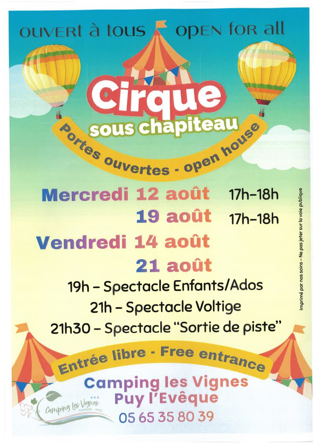 Cirque sous chapiteau au camping les Vignes Puy-l’Évêque