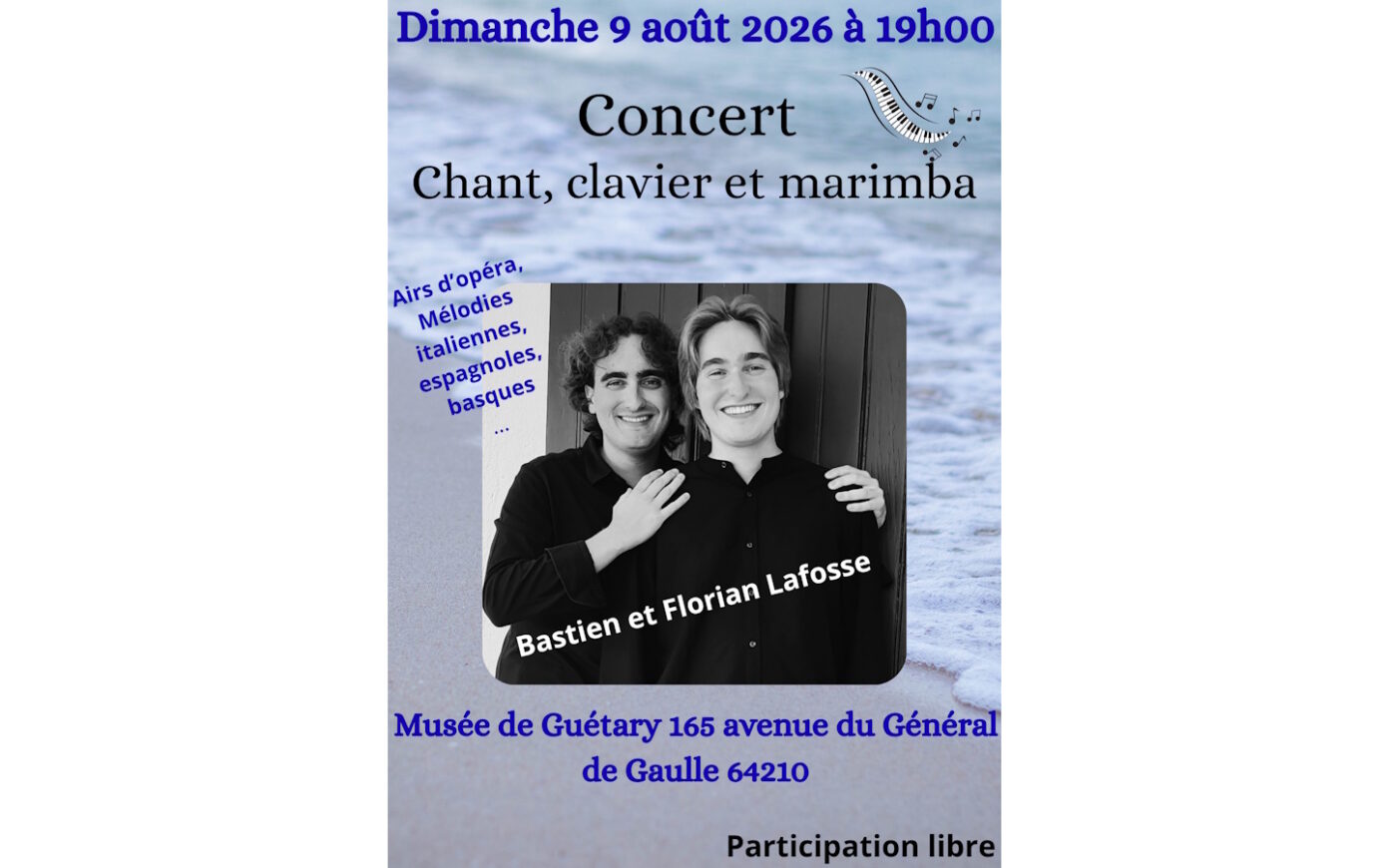 Concert chant, clavier et marimba Parc Narbaitz Guéthary