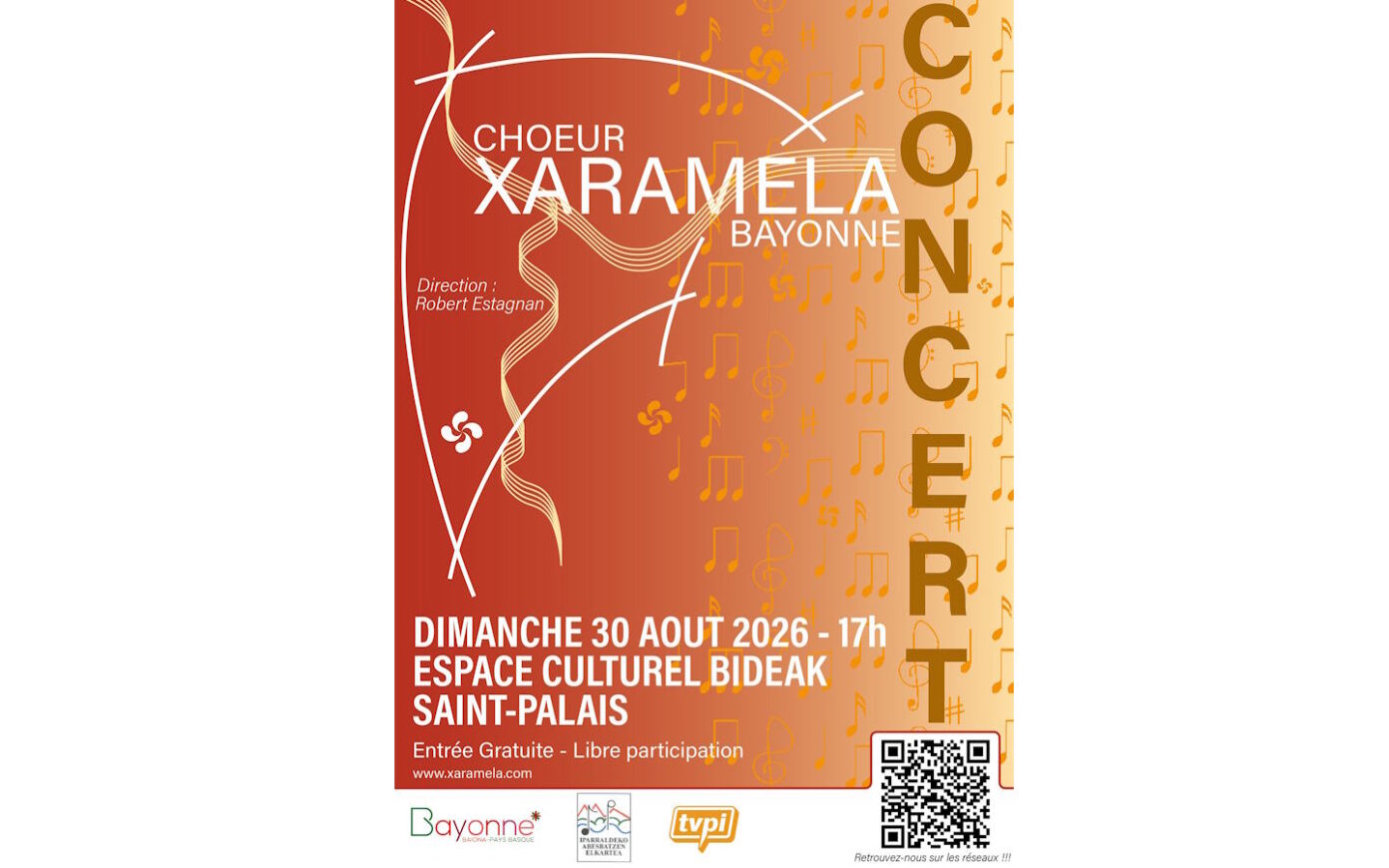 Concert de chants basques Choeur mixte Xaramela Auditorium de Bideak Saint-Palais