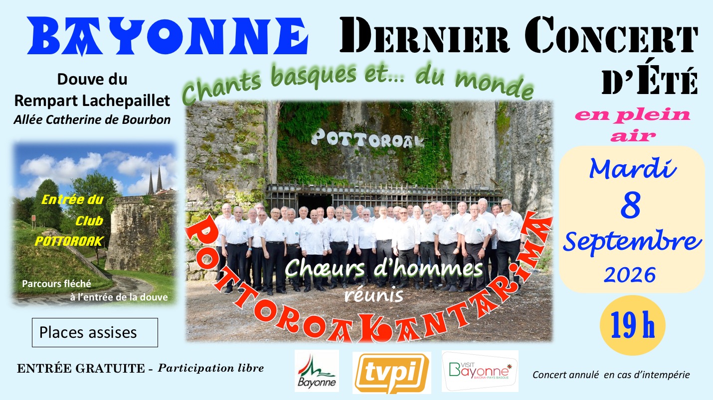 Concert d'été en plein air avec chants basques au Club Pottoroak Allée Catherine de Bourbon Bayonne 2026-09-08