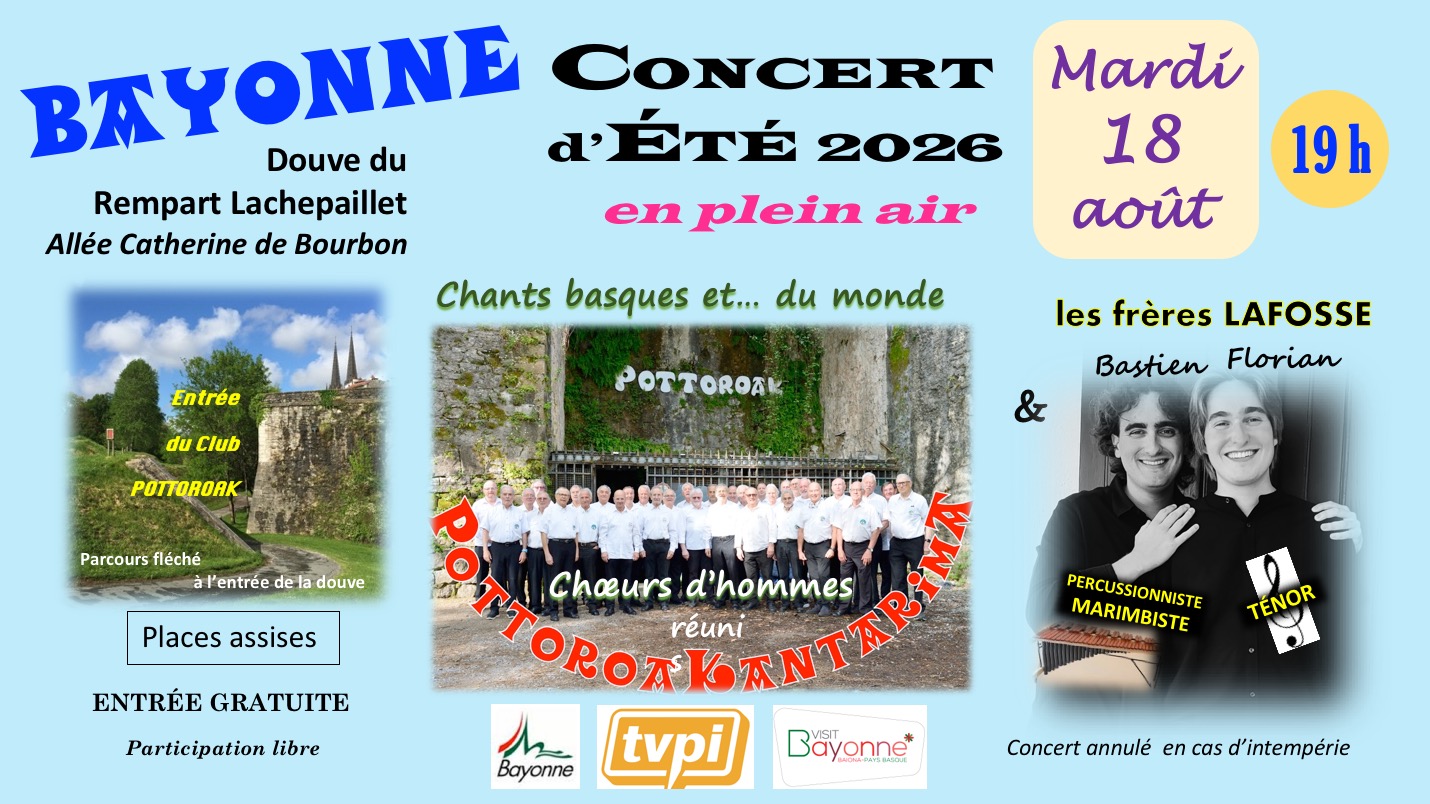 Concert d&rsquo;été en plein air de musique et chants basques au Club Pottoroak Douve Remp. Lachepaillet Entr. Pottoroak Bayonne