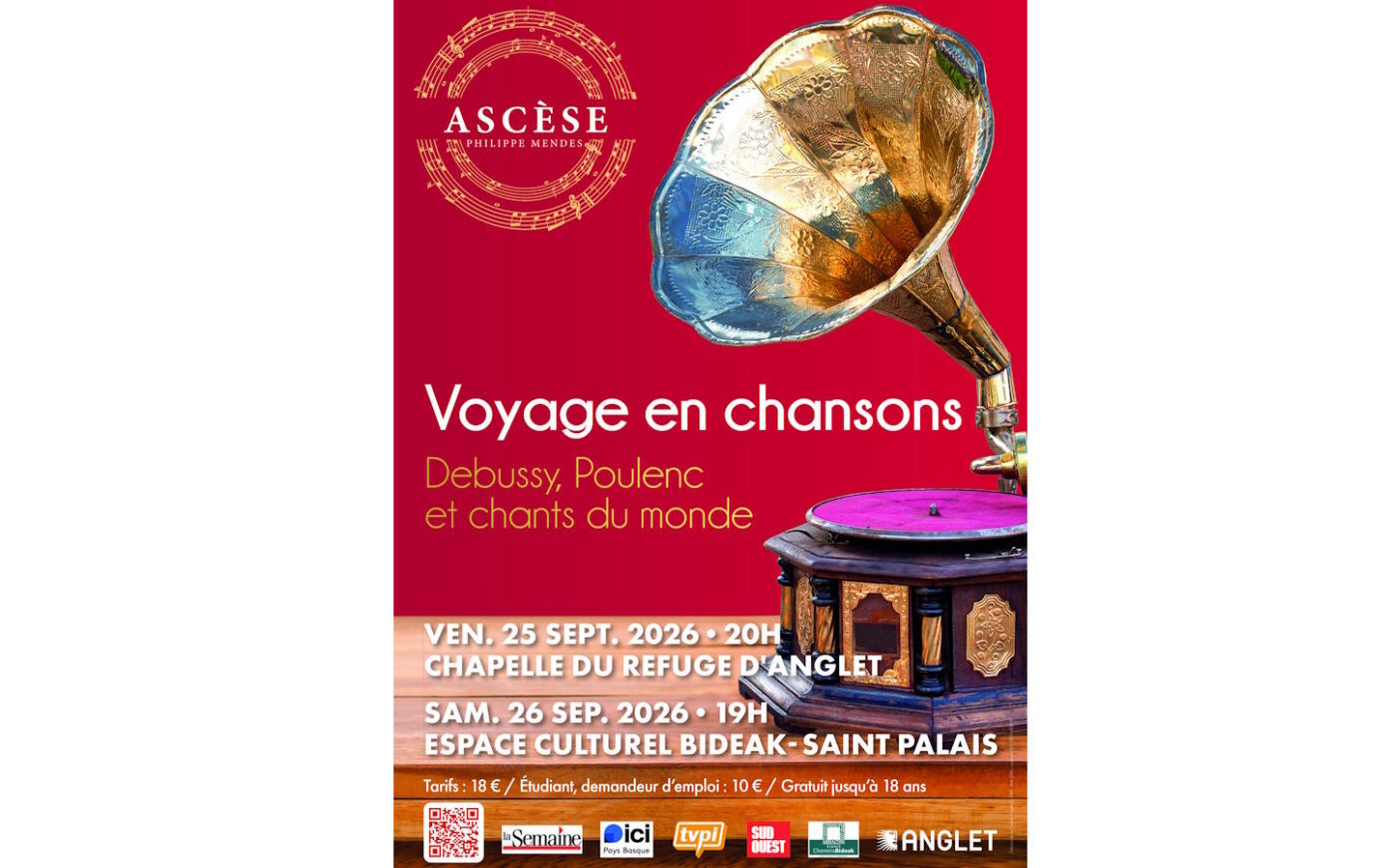 Concert du Choeur Ascèse Voyage en chansons Auditorium de Bideak Saint-Palais