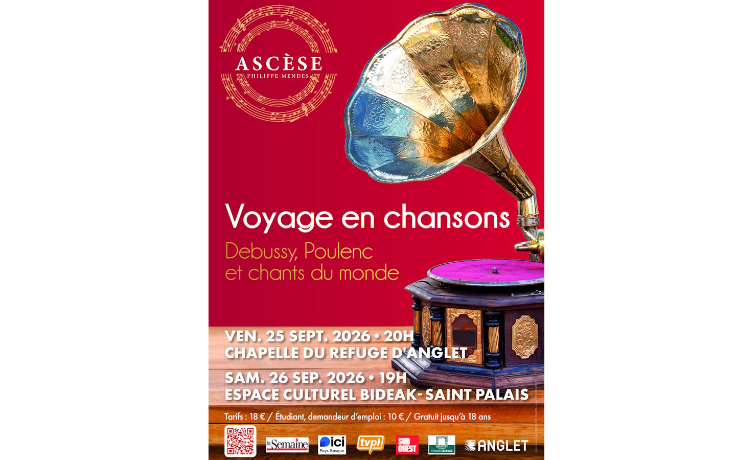Concert du Choeur Ascèse Voyage en chansons 55 avenue de Gibraltar Saint-Palais 2026-09-26