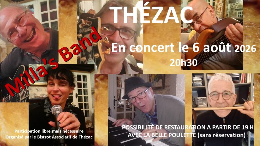 Concert du Milla’s Band 2026 Place du village Thézac Thézac