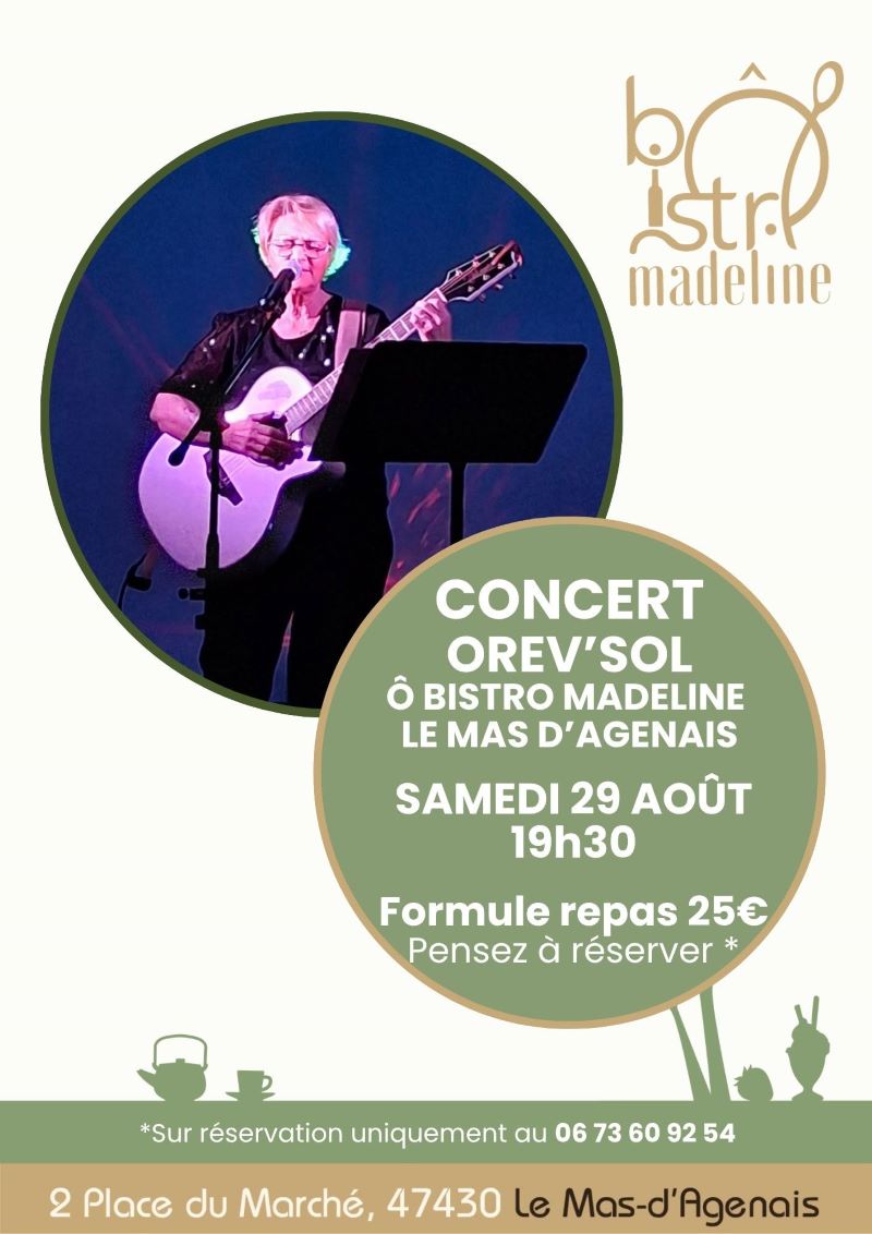 Concert Ô Bistro Madeline Orev&rsquo;Sol Sous la halle Le Mas-d&rsquo;Agenais