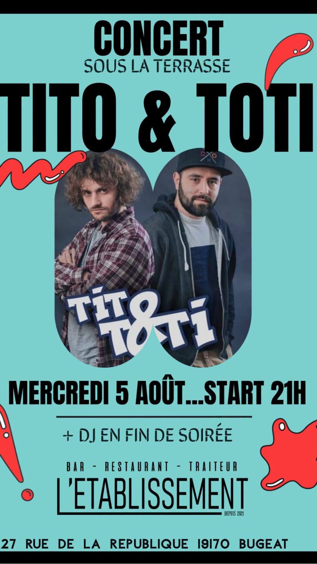 Concert Tito & Toti à l&rsquo;Etablissement  Bugeat