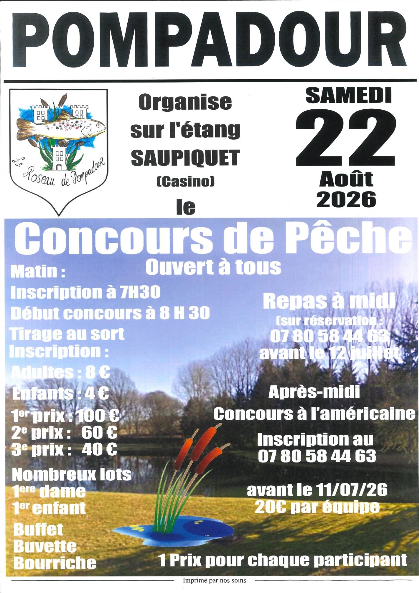 Concours de pêche à Pompadour Etang du Saupiquet Arnac-Pompadour