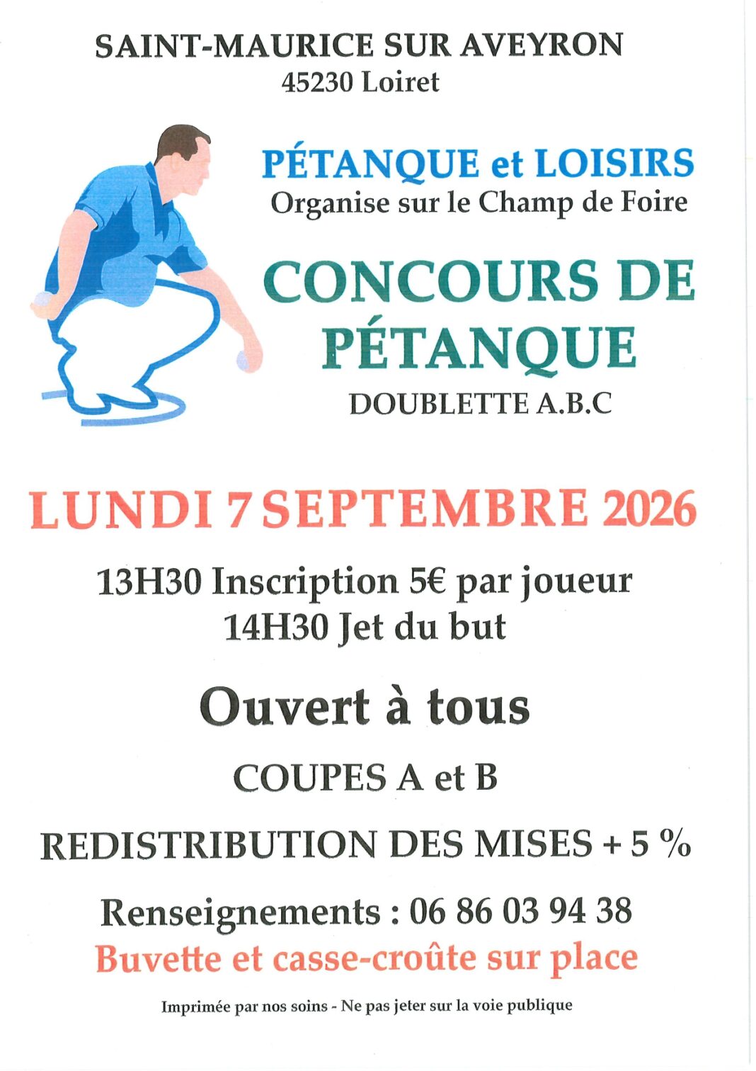 Concours de pétanque en doublette Saint-Maurice-sur-Aveyron