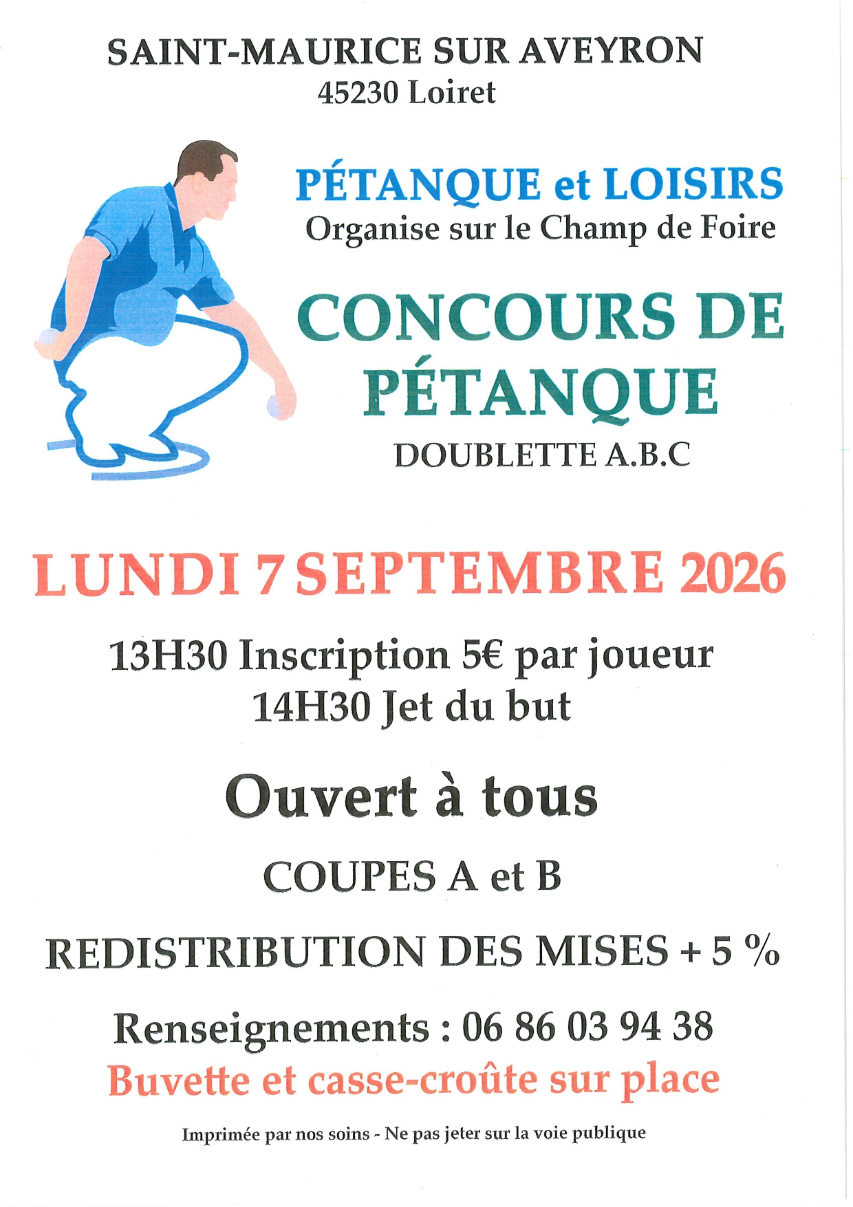 Concours de pétanque en doublette Saint-Maurice-sur-Aveyron 2026-09-07
