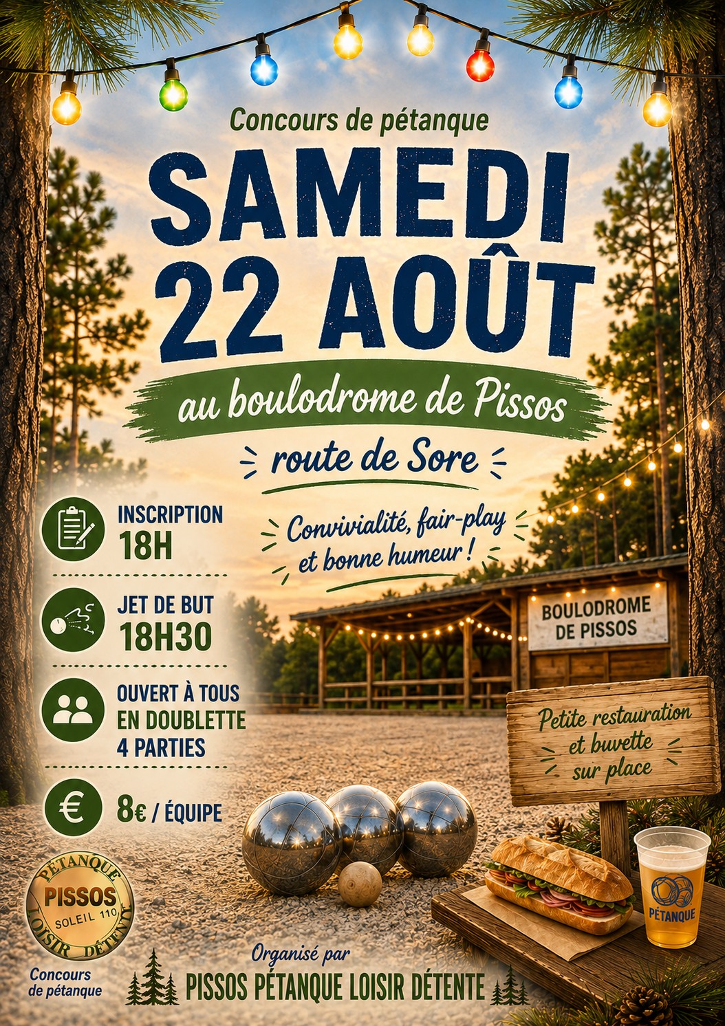 Concours de pétanque en Nocturne Boulodrome Pissos